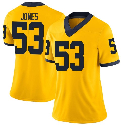 Trente Jones Michigan Wolverines Women's NCAA #53 Maize Limited Brand Jordan College Stitched Football Jersey GUH3554LB